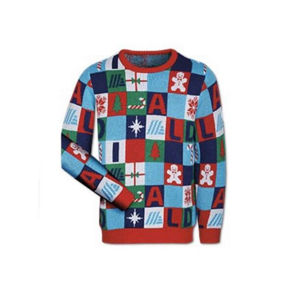 Christmas Sweater Size XL Aldi Gear Holiday Patchwork Limited Edition NEW - Picture 1 of 6